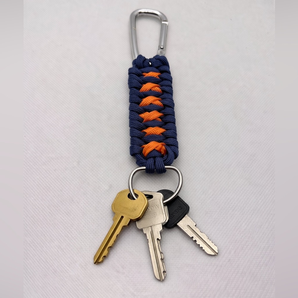 Handmade Navy, Orange,and Silver Paracord Keychain